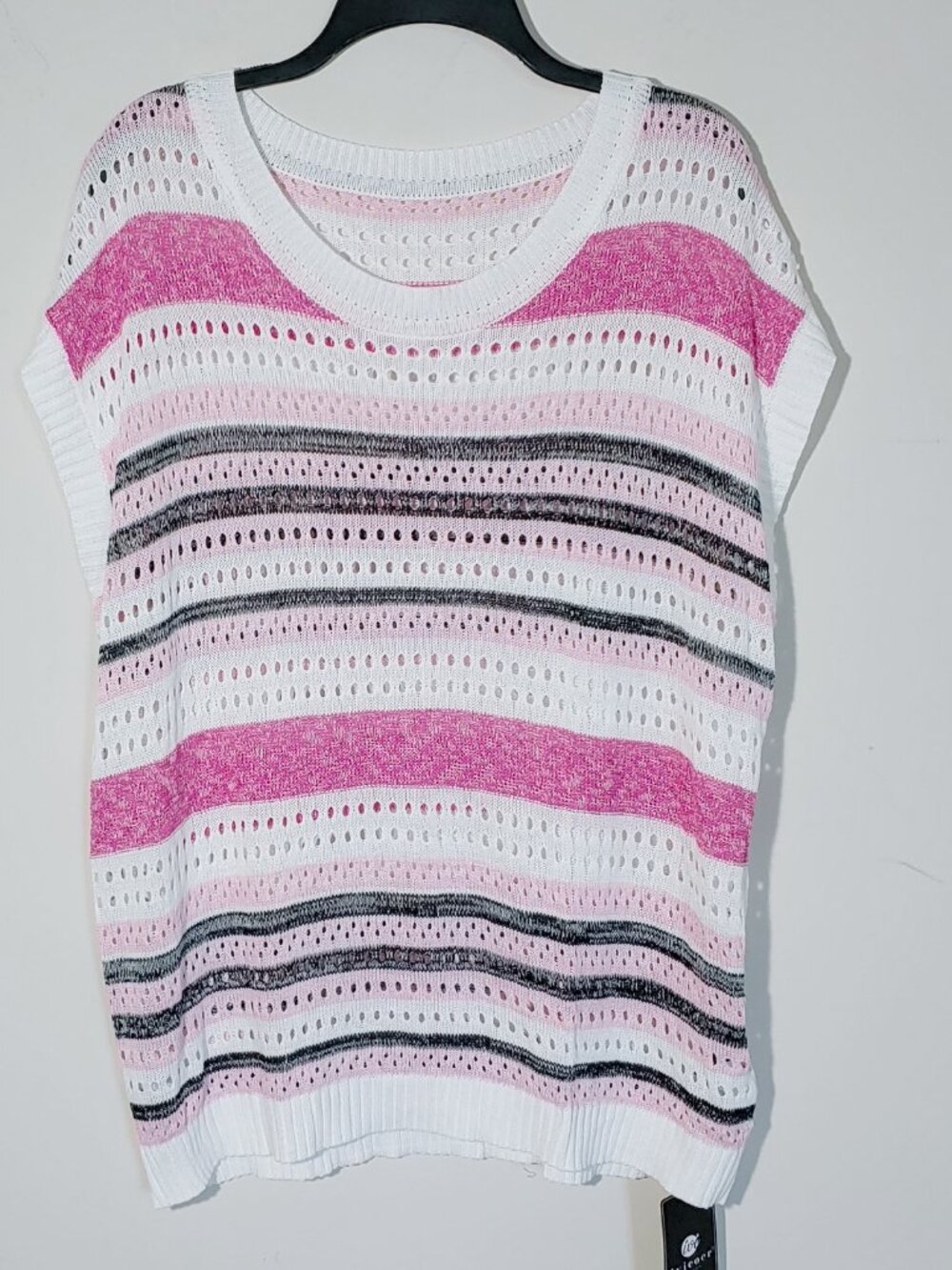NWT Ivicoer Hollow Out Cap Sleeve Crochet Stripe Summer Sweater Size L White